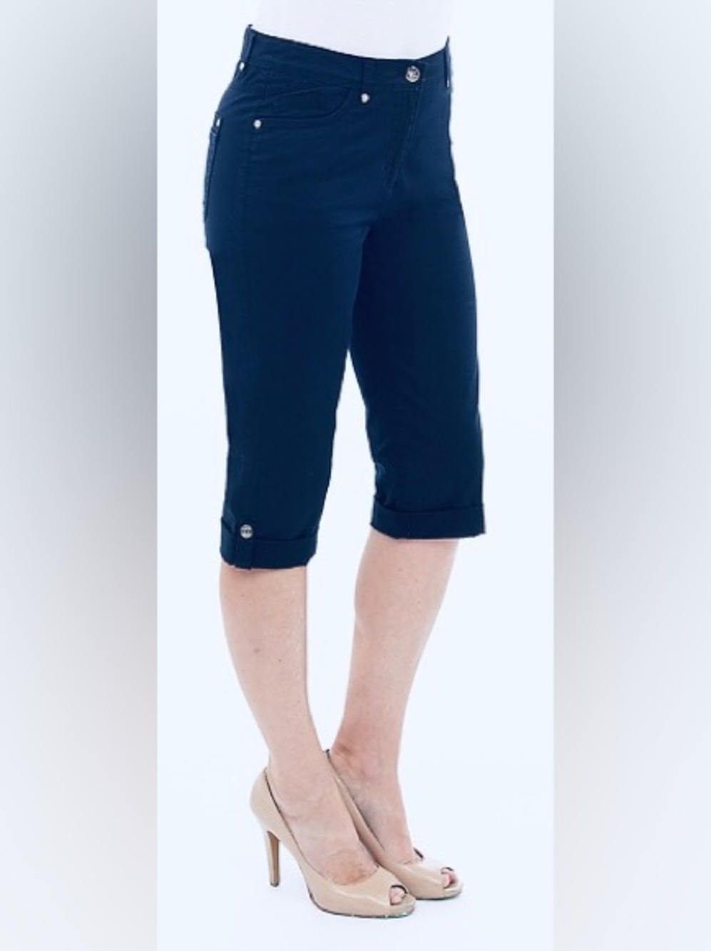 DKR Cotton Roll-up Hem Organic Cotton Capri-Navy